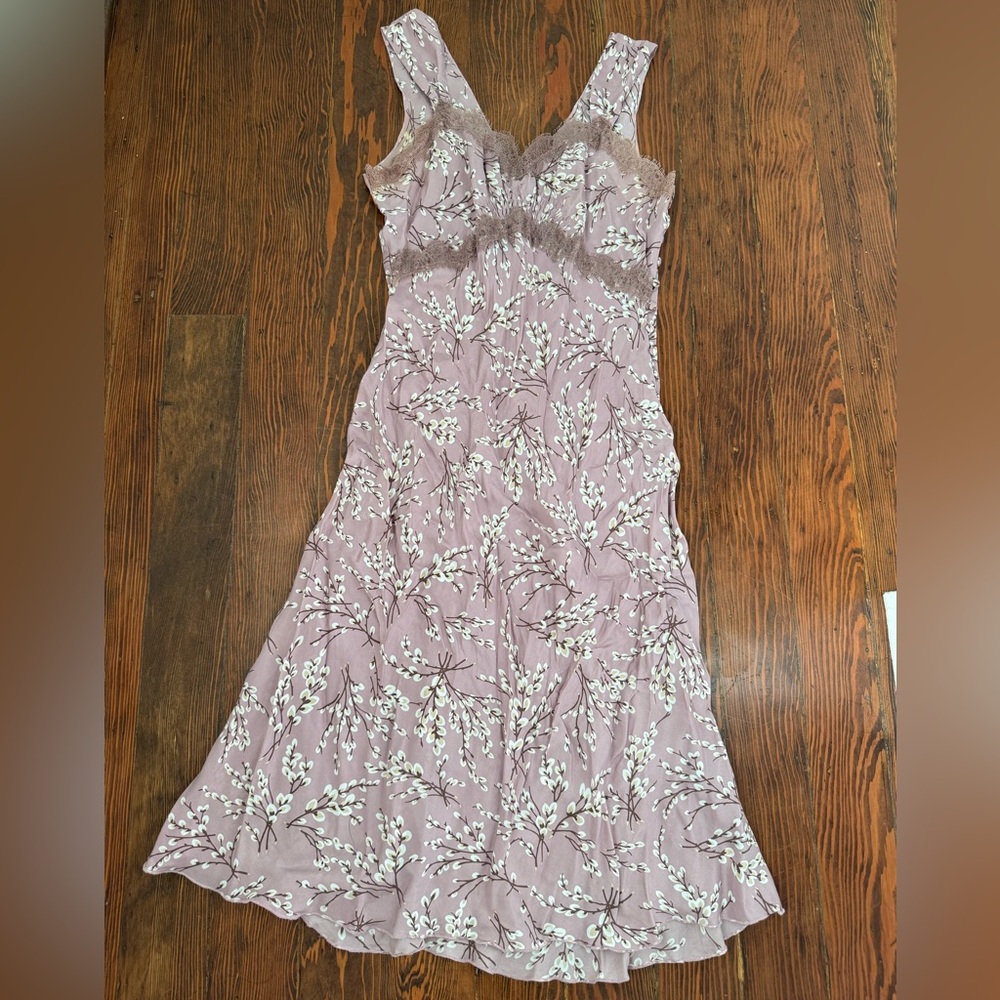 Silk Floral Lace Trim Dress